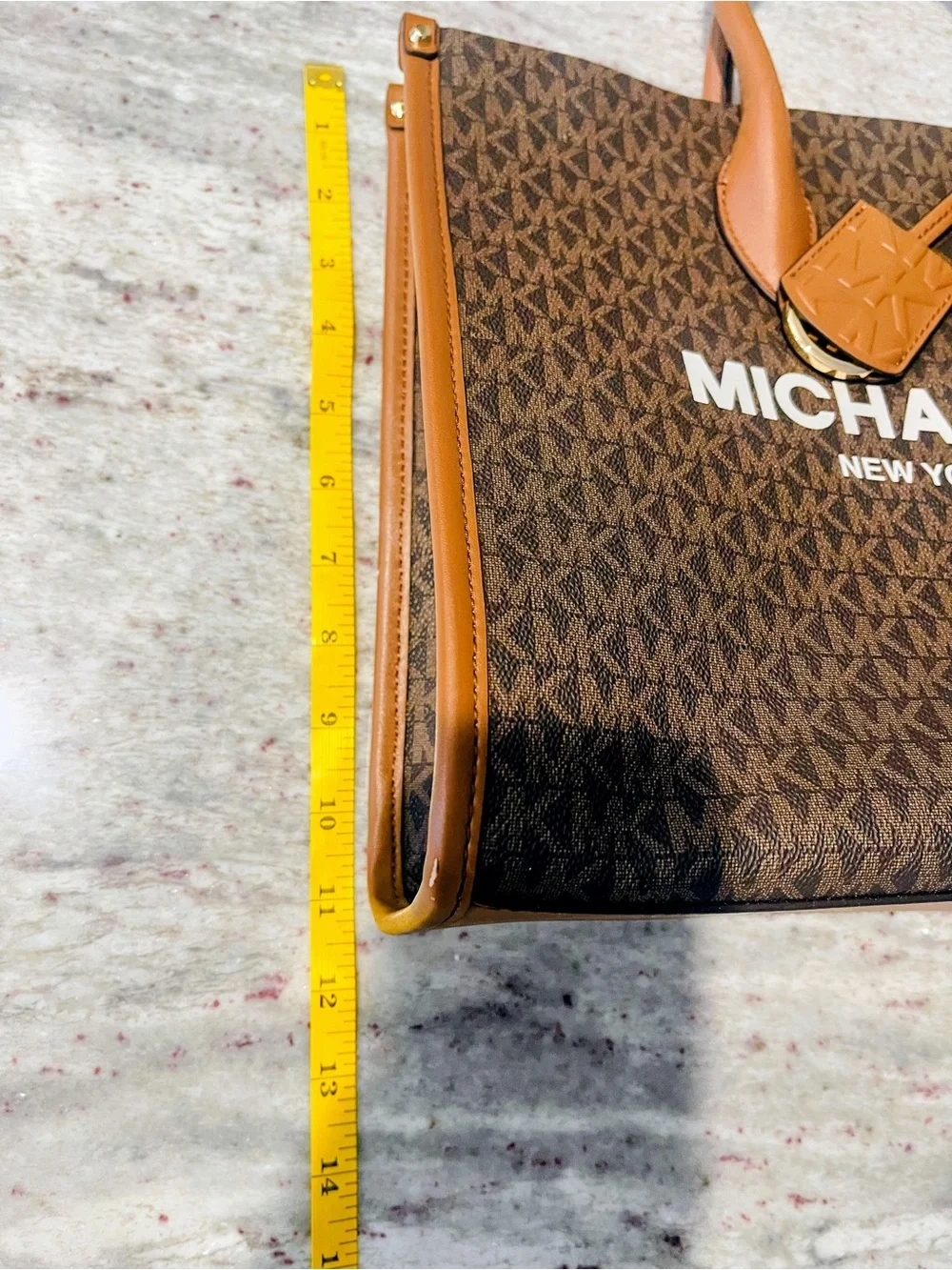 Michael Kors Brown MK Logo Tote with Tan Leather Trim